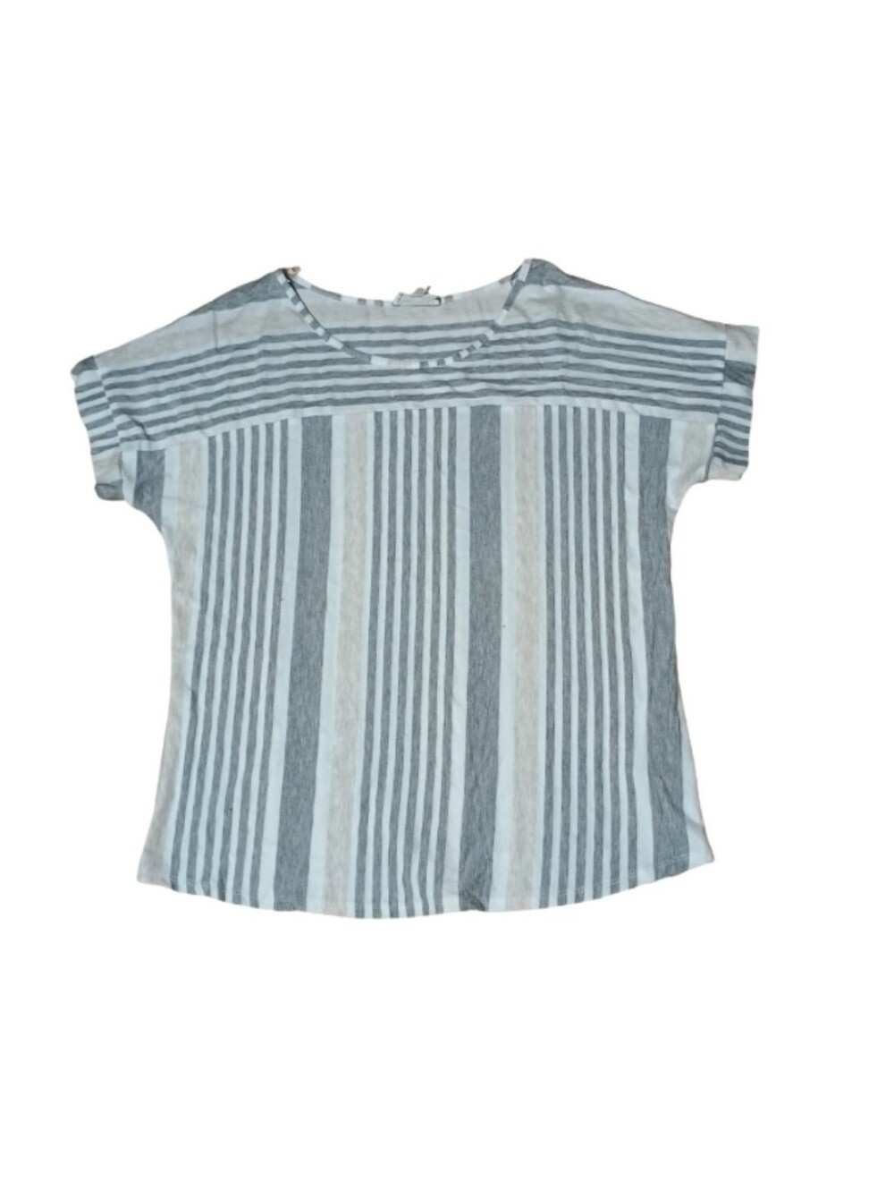 Corvia Women's Short-Sleeve Striped Tee in Gray & White